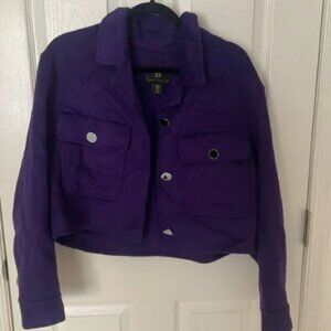 THE HOUSE OF HARLOW 1960 Purple M Cropped Wool-Blend Jacket Enamel buttons NWOT
